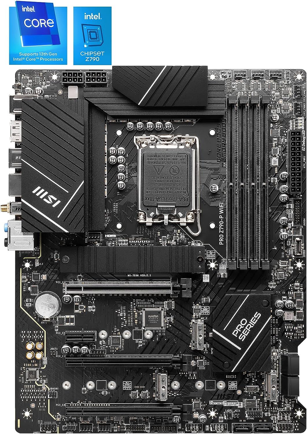 MSI PRO Z790-P WIFI Motherboard ATX - Supports Intel Core 12/13th Gen Processors, LGA 1700, DDR5 Boost (7000+MHz/OC), 1 x PCIe 5.0 x16, 1 x PCIe 4.0 x16, 4 x M.2 Gen4, 2.5Gbps LAN, Wi-Fi 6E
