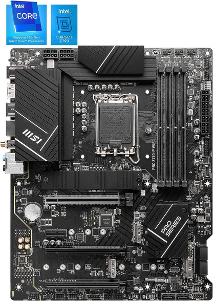 MSI PRO Z790-P WIFI Motherboard ATX - Supports Intel Core 12/13th Gen Processors, LGA 1700, DDR5 Boost (7000+MHz/OC), 1 x PCIe 5.0 x16, 1 x PCIe 4.0 x16, 4 x M.2 Gen4, 2.5Gbps LAN, Wi-Fi 6E