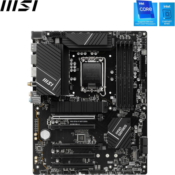 MSI PRO B760-P WIFI DDR4 Motherboard, ATX - Supports Intel 12th & 13th Gen Core Processors, LGA 1700 - DDR4 Memory Boost 5333+MHz/OC, PCIe 4.0 x16 Slots, M.2 Gen4 Slots, 2.5G LAN, Wi-Fi 6E