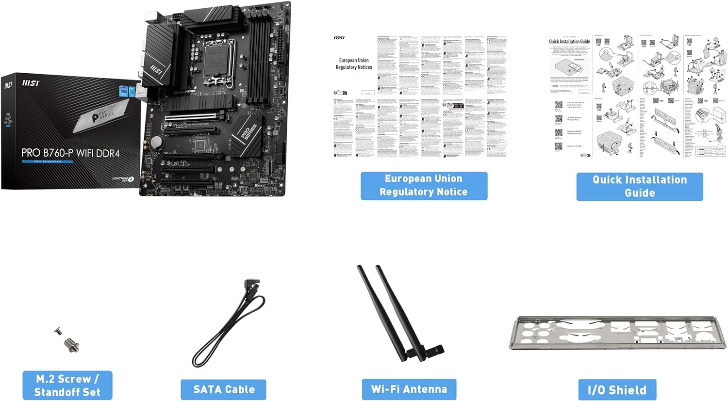 MSI PRO B760-P WIFI DDR4 Motherboard, ATX - Supports Intel 12th & 13th Gen Core Processors, LGA 1700 - DDR4 Memory Boost 5333+MHz/OC, PCIe 4.0 x16 Slots, M.2 Gen4 Slots, 2.5G LAN, Wi-Fi 6E
