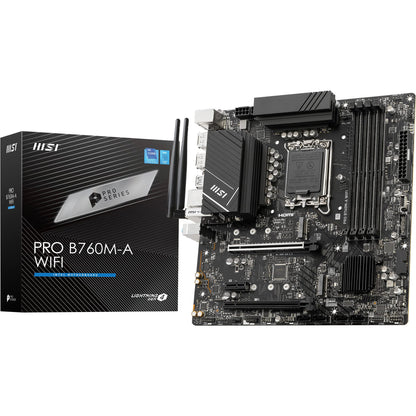 MSI PRO B760M-A WiFi Motherboard, Micro-ATX - For 12th and 13th Gen Intel Core Processors, LGA 1700 - DDR5 Memory Boost 6800+MHz/OC, PCIe 4.0 x16 Slots, M.2 Gen4 Slots, 2.5G LAN, Wi-Fi 6E Micro-ATX PRO B760M-A WIFI