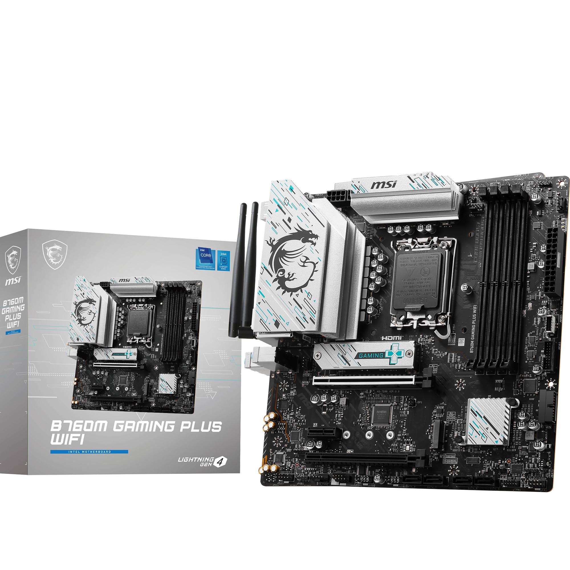 MSI B760 GAMING PLUS WIFI Motherboard, ATX - Supports Intel 12th & 13th Gen Core Processors, LGA 1700 - 75A DrMOS VRM, DDR5 Memory Boost 6800+MHz/OC, PCIe 4.0 x16, M.2 Gen4, Wi-Fi 6E