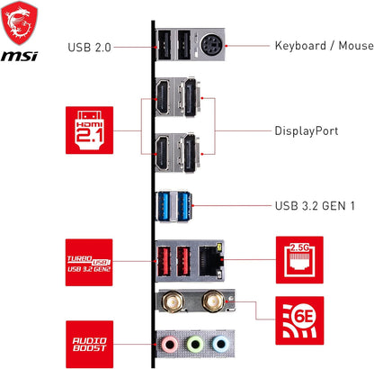 MSI B760 GAMING PLUS WIFI Motherboard, ATX - Supports Intel 12th & 13th Gen Core Processors, LGA 1700 - 75A DrMOS VRM, DDR5 Memory Boost 6800+MHz/OC, PCIe 4.0 x16, M.2 Gen4, Wi-Fi 6E