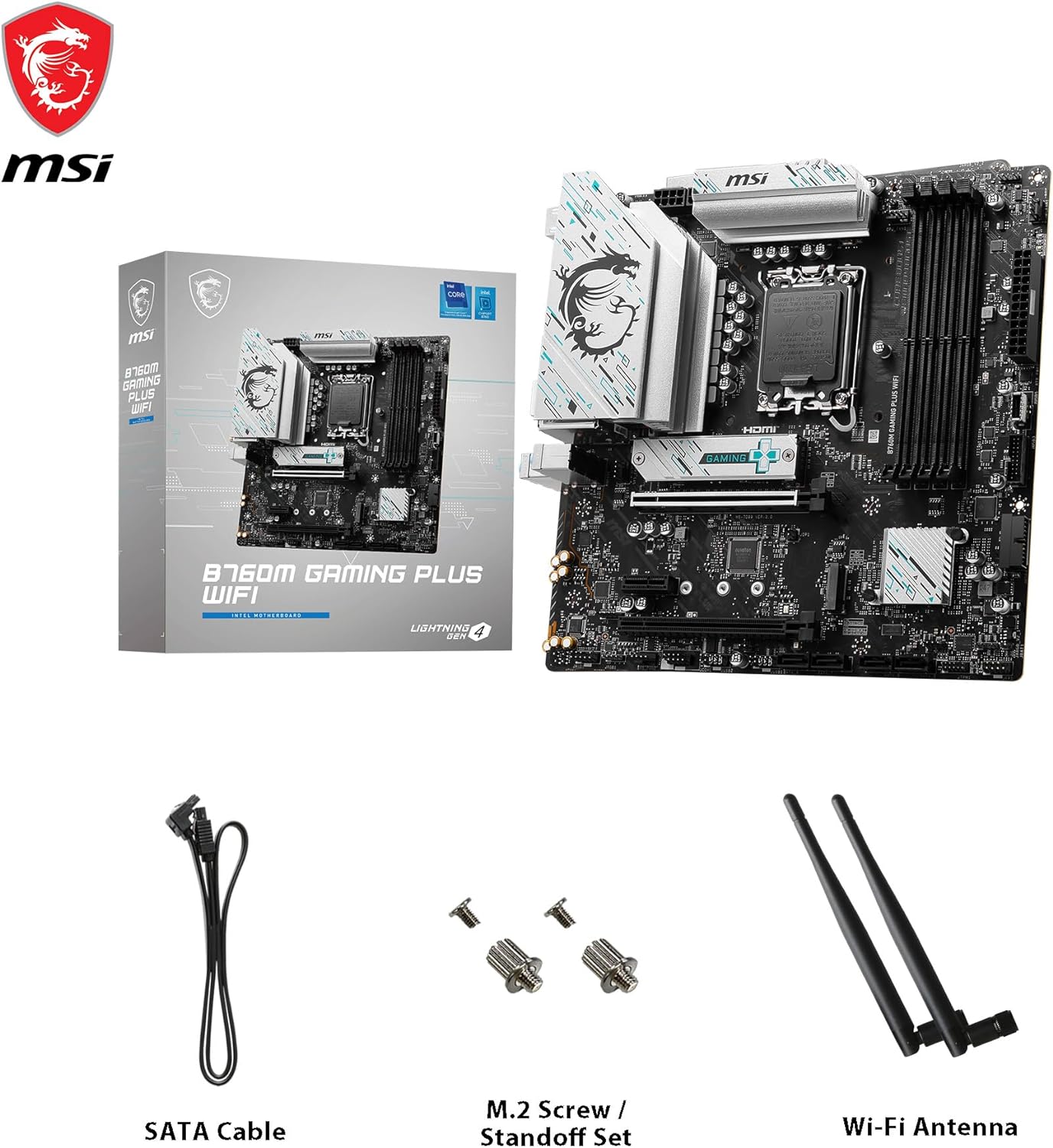 MSI B760 GAMING PLUS WIFI Motherboard, ATX - Supports Intel 12th & 13th Gen Core Processors, LGA 1700 - 75A DrMOS VRM, DDR5 Memory Boost 6800+MHz/OC, PCIe 4.0 x16, M.2 Gen4, Wi-Fi 6E