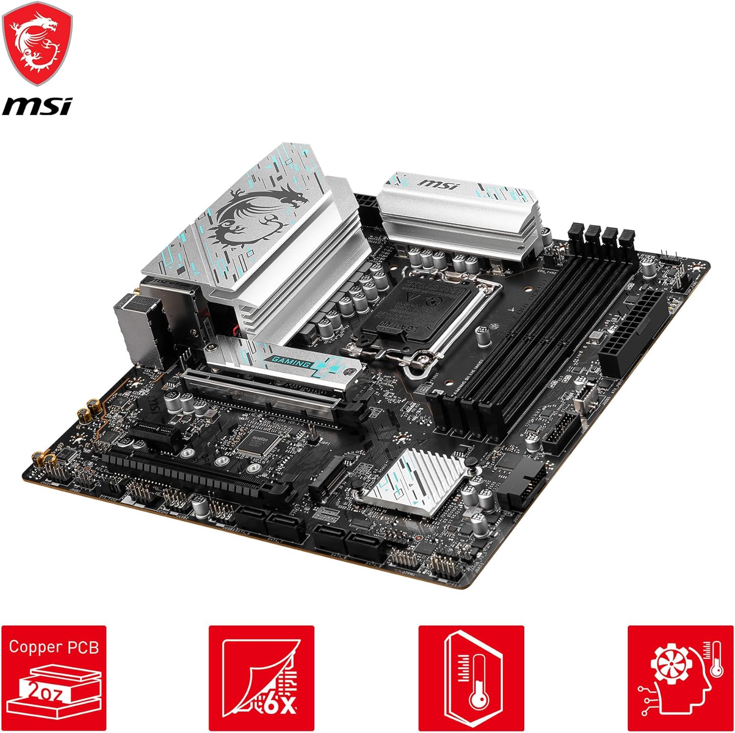MSI B760 GAMING PLUS WIFI Motherboard, ATX - Supports Intel 12th & 13th Gen Core Processors, LGA 1700 - 75A DrMOS VRM, DDR5 Memory Boost 6800+MHz/OC, PCIe 4.0 x16, M.2 Gen4, Wi-Fi 6E