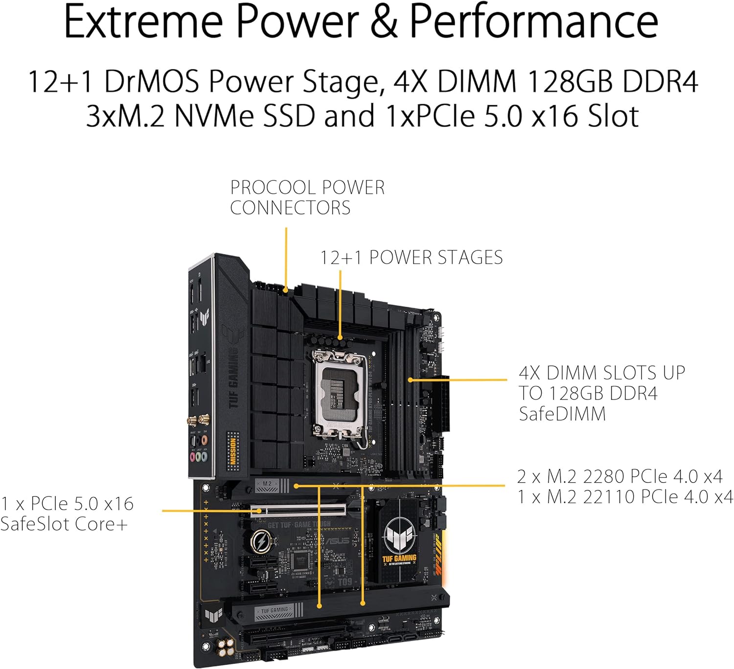 ASUS TUF Gaming B760-PLUS WiFi D4, Intel LGA 1700, 4 x DIMM DDR4, 1 x Display Port, 1 x HDMI