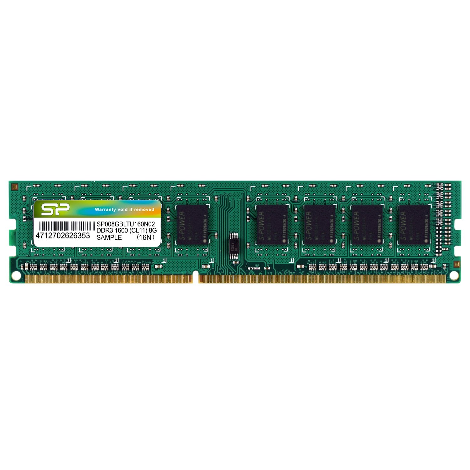 SILICON POWER DDR3 UDIMM RAM Memory 1600 MHz CL11 1.5V 8 GB (SP008GBLTU160N02) Green