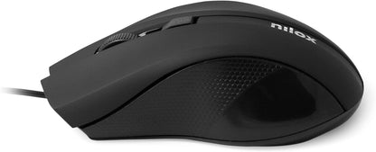 Nilox, Mouse Ottico USB 1600 Dpi, Mouse Ergonomico con Tracking Ottico 1600 Dpi, Configurazione Semplice con Plug and Play, Compatibile con Windows, Mac e Linux, Nero