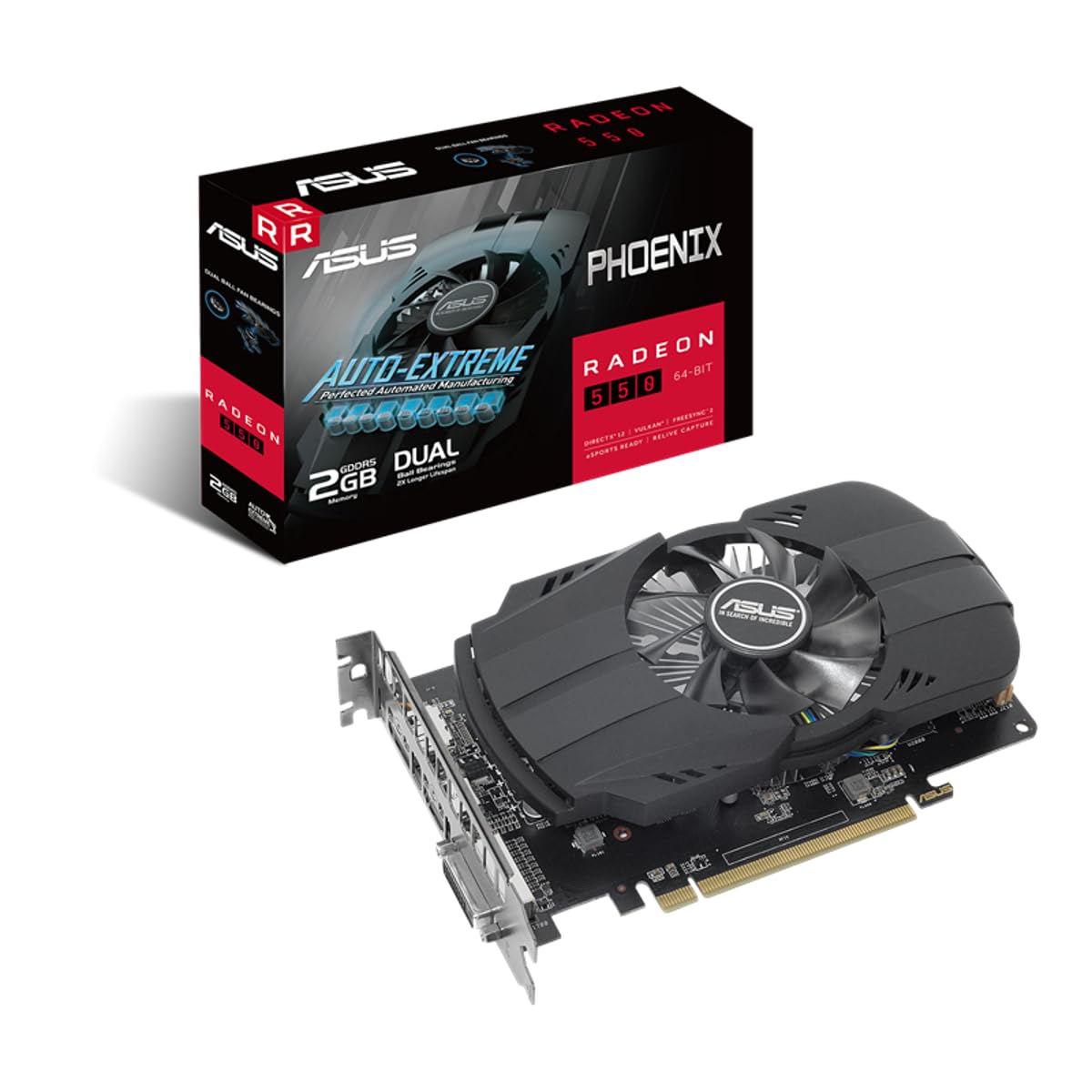 ASUS Phoenix AMD Radeon 550 2G GDDR5 Gaming Grafikkarte (2GB GDDR5 Speicher, PCIe 3.0, 1x HDMI 2.0b, 1x DisplayPort 1.4, 1x DVI-D, PH-550-2G) 2GB AMD Radeon 550