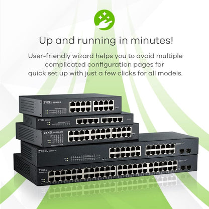Zyxel 8-Port Gigabit PoE Switch | Smart Managed | Desktop / Wall Mount and Fanless Design | 8 PoE+ Ports with a Budget of 77W and 2 SFP Ports | VLAN, IGMP, QoS