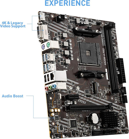 MSI A520M-A PRO Motherboard mATX - Supports AMD Ryzen 3rd Gen Processors, AM4, DDR4 Boost (4600MHz/OC), 1 x PCIe 3.0 x1, 1 x M.2 Gen3 x4, Gigabit LAN