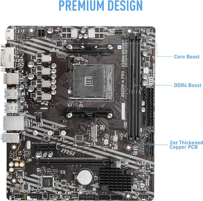MSI A520M-A PRO Motherboard mATX - Supports AMD Ryzen 3rd Gen Processors, AM4, DDR4 Boost (4600MHz/OC), 1 x PCIe 3.0 x1, 1 x M.2 Gen3 x4, Gigabit LAN