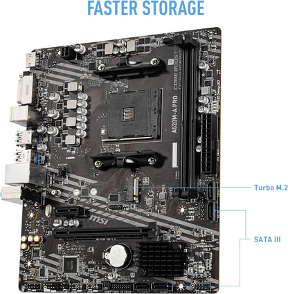 MSI A520M-A PRO Motherboard mATX - Supports AMD Ryzen 3rd Gen Processors, AM4, DDR4 Boost (4600MHz/OC), 1 x PCIe 3.0 x1, 1 x M.2 Gen3 x4, Gigabit LAN
