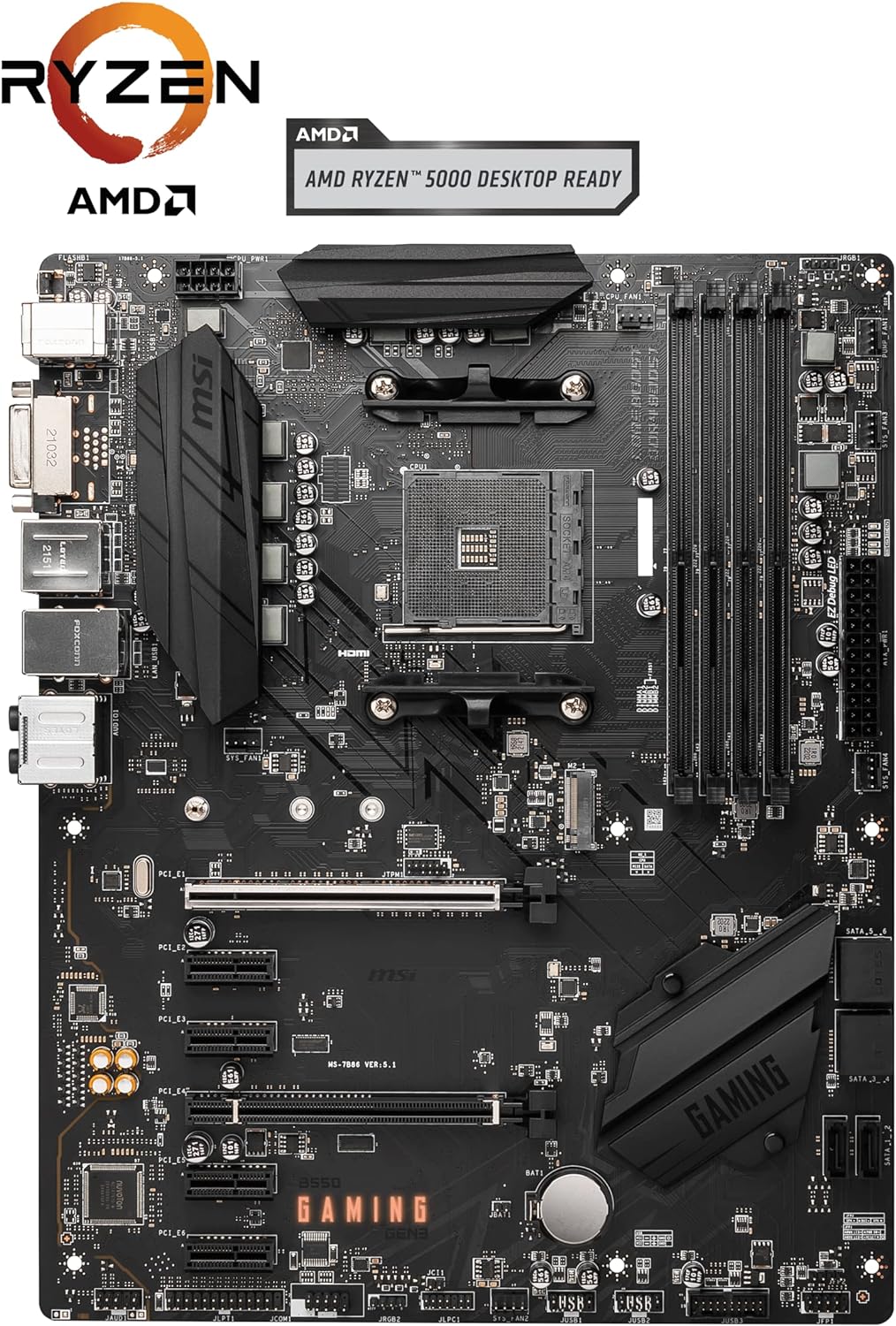 MSI B550 GAMING GEN3 Motherboard, ATX, AM4 - AMD Ryzen 5000 Ready - DDR4 Boost 4400+MHz/OC, PCIe 3.0 x16 Slots, 1 x M.2 Gen3 Slot, 1G LAN