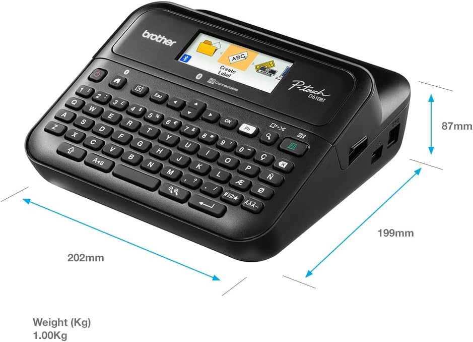 Brother PT-D610BT Versatile Desktop Label Printer | P-Touch Desktop Labeller | QWERTY Keyboard | Highly durable labels up to 24mm wide, UK Plug