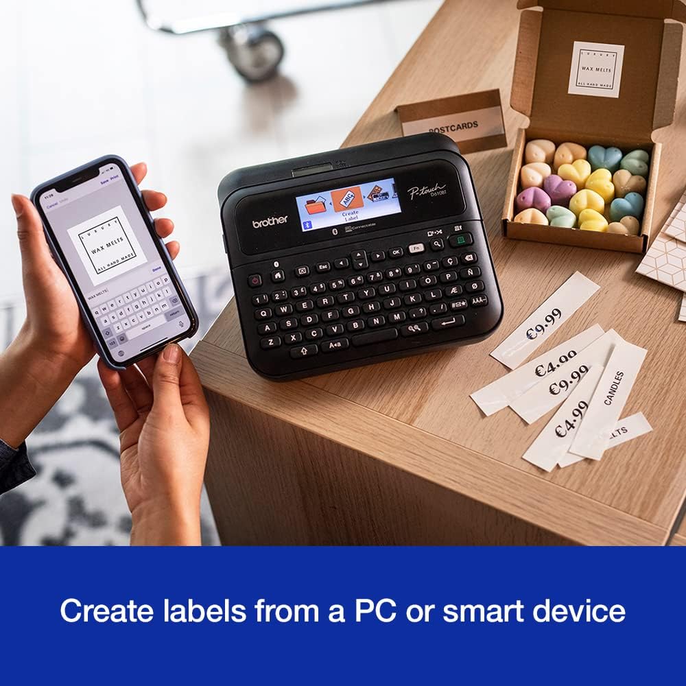 Brother PT-D610BT Versatile Desktop Label Printer | P-Touch Desktop Labeller | QWERTY Keyboard | Highly durable labels up to 24mm wide, UK Plug