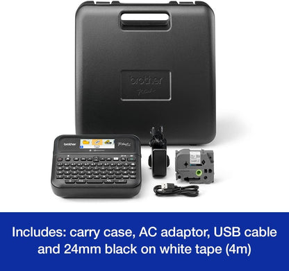 Brother PT-D610BT Versatile Desktop Label Printer | P-Touch Desktop Labeller | QWERTY Keyboard | Highly durable labels up to 24mm wide, UK Plug