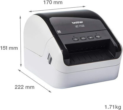Brother QL-1100C Label Printer | Shipping Labeller | PC Connected | Desktop | Wide Format 4 Inch Labels,Black , White