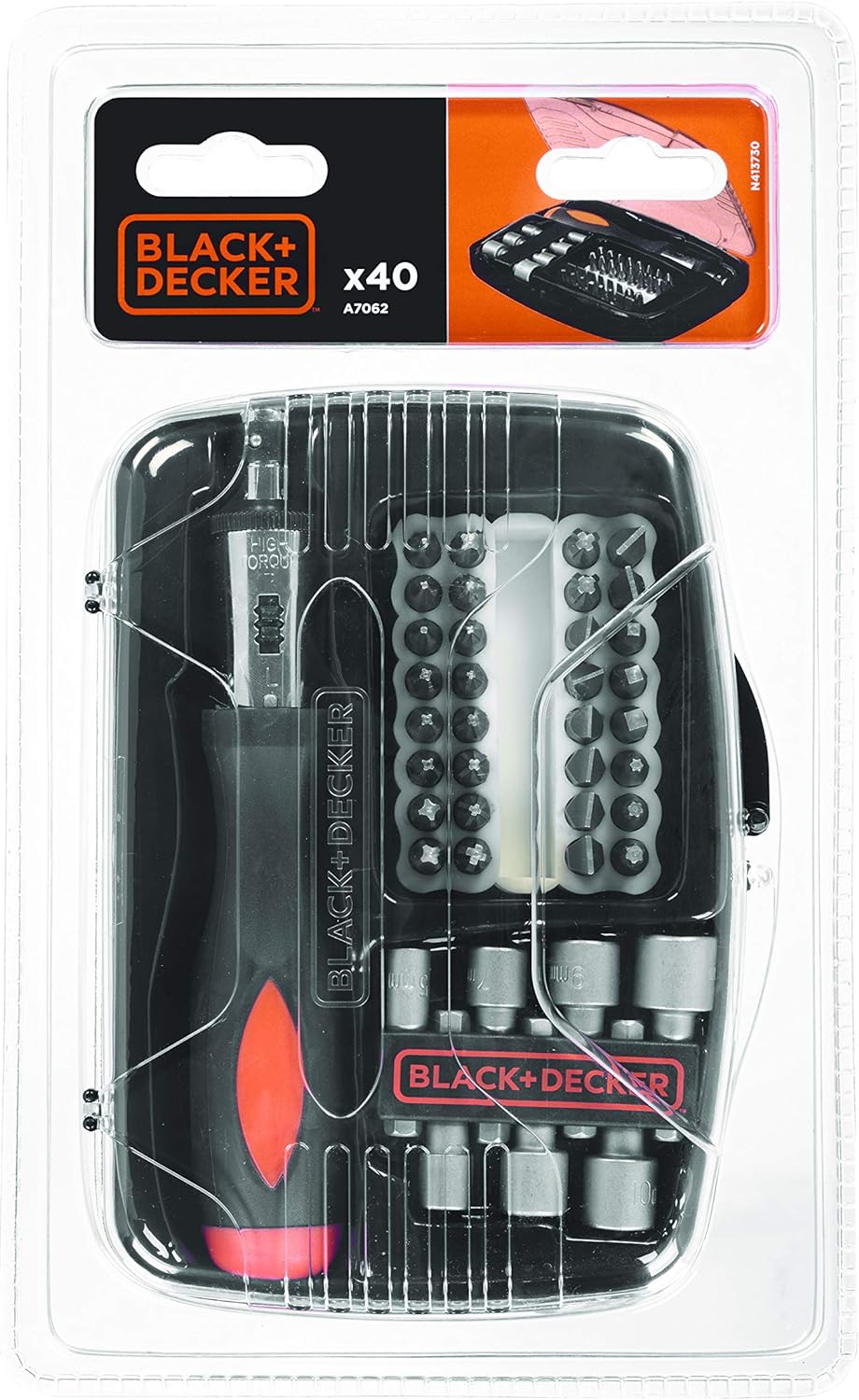 Black+Decker A7062-XJ-Juego 40 piezas para atornillar con atornillador de carraca