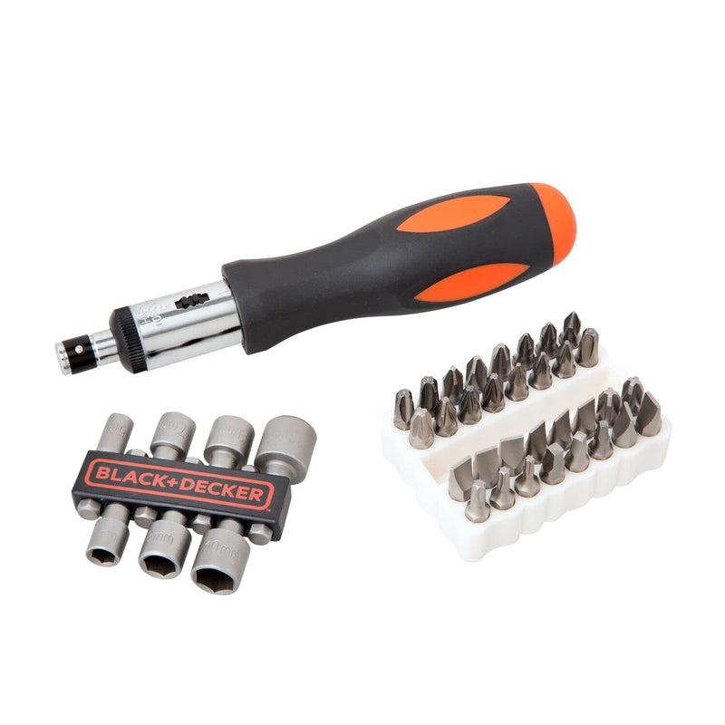 Black+Decker A7062-XJ-Juego 40 piezas para atornillar con atornillador de carraca