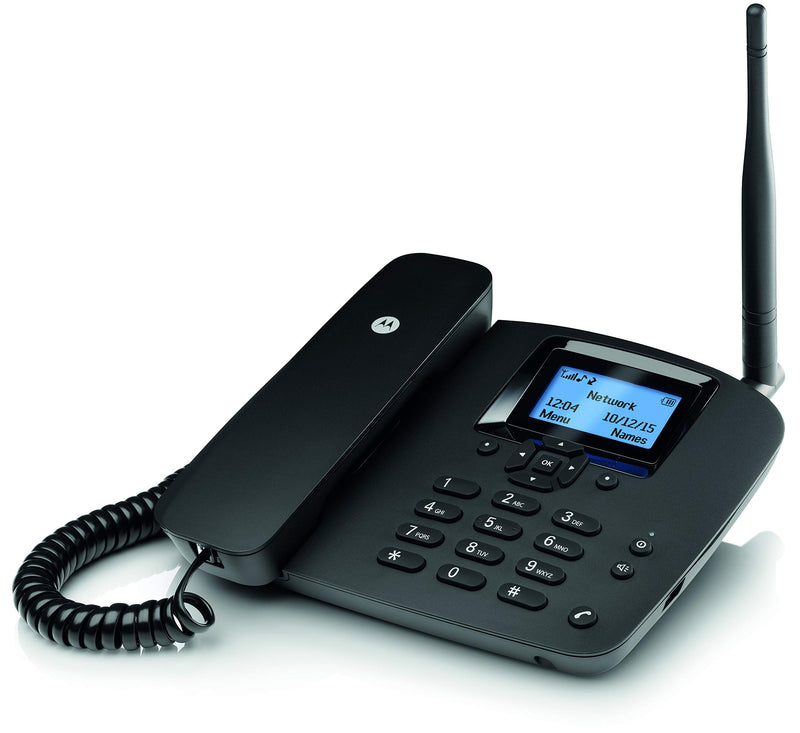 Motorola Voice - FW200L Telefono fisso wireless 2G, GSM Quad Band, Batteria di backup, Microfono muto, Vivavoce - Colore nero
