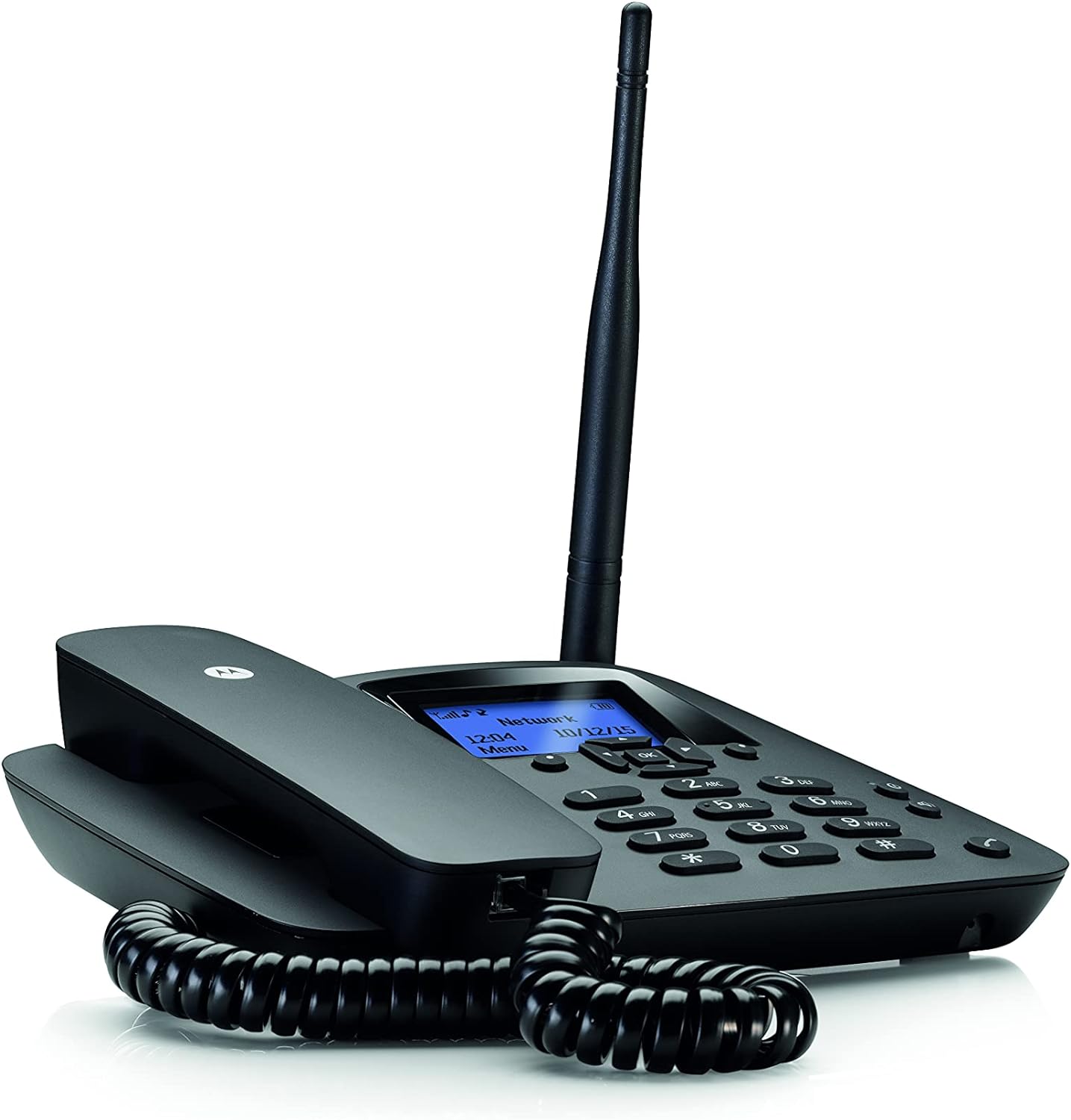 Motorola Voice - FW200L Telefono fisso wireless 2G, GSM Quad Band, Batteria di backup, Microfono muto, Vivavoce - Colore nero