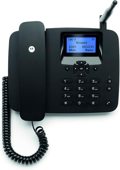 Motorola Voice - FW200L Telefono fisso wireless 2G, GSM Quad Band, Batteria di backup, Microfono muto, Vivavoce - Colore nero