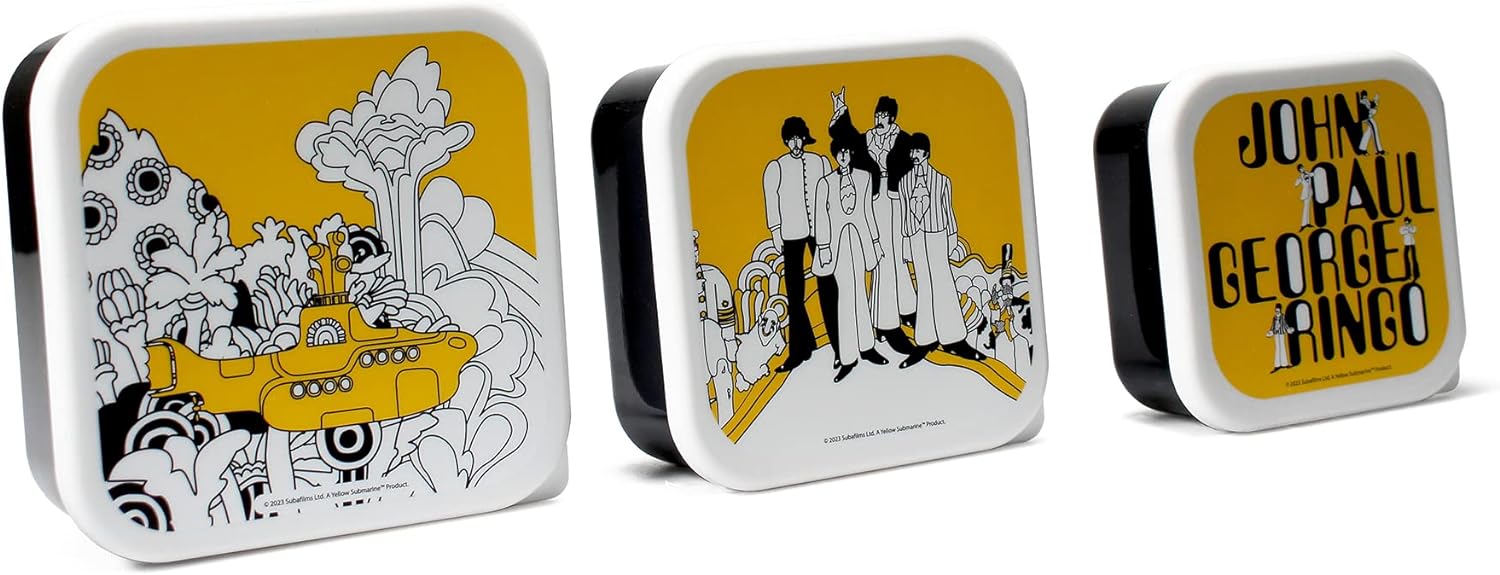 Half Moon Bay The Beatles Set of 3 Lunch and Snack Boxes Storage Yellow Submarine