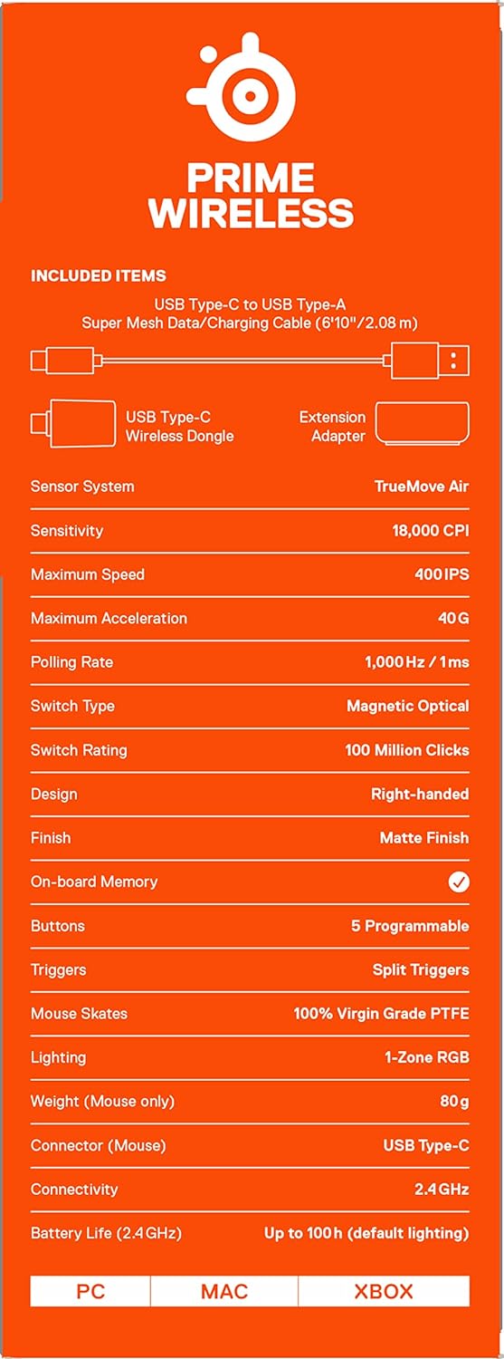 SteelSeries Prime Wireless - Esports Performance Wireless Gaming Mouse – 100 Hour Battery – 18,000 CPI TrueMove Air Optical Sensor – Magnetic Optical Switches Wireless Prime Black