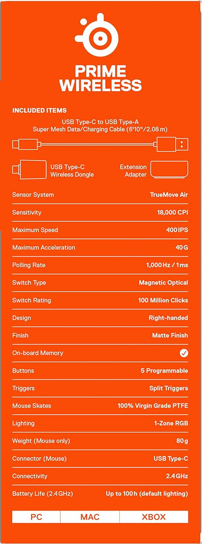 SteelSeries Prime Wireless - Esports Performance Wireless Gaming Mouse – 100 Hour Battery – 18,000 CPI TrueMove Air Optical Sensor – Magnetic Optical Switches Wireless Prime Black