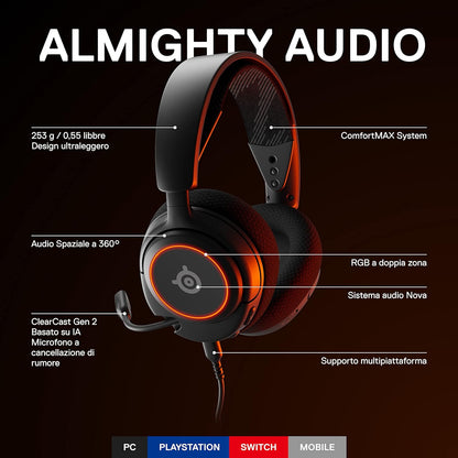 SteelSeries Arctis Nova 3 USB-C Gaming Headset for PC, PS4, PS5 & Switch - RGB Lights - Hi-Fi Drivers - 360° Spatial Audio - AirWeave Memory Foam Earcups - Super Lightweight - ClearCast Gen 2 Mic USB-