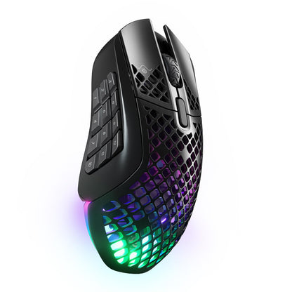SteelSeries Aerox 9 Wireless - Mouse da gioco RGB traforato - Design ultraleggero e resistente all'acqua - 18 pulsanti - Bluetooth/2,4 Ghz - Sensore ottico TrueMove Air da 18K DPI