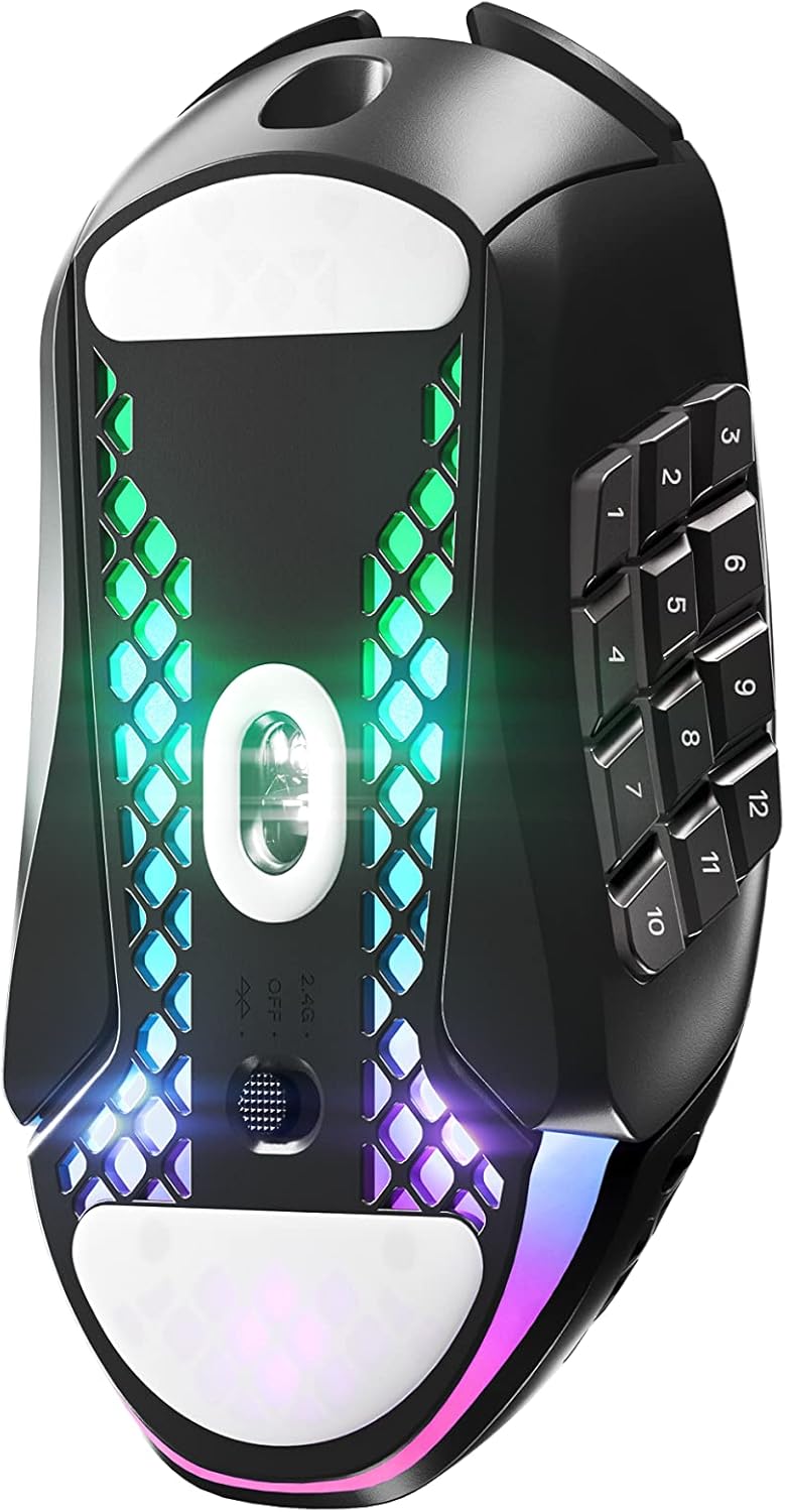 SteelSeries Aerox 9 Wireless - Mouse da gioco RGB traforato - Design ultraleggero e resistente all'acqua - 18 pulsanti - Bluetooth/2,4 Ghz - Sensore ottico TrueMove Air da 18K DPI