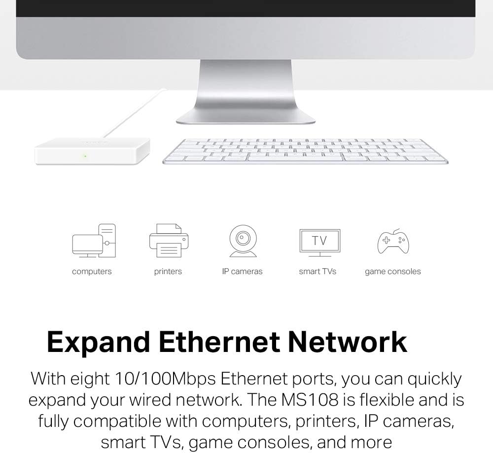 MERCUSYS MS108 Management Switch Fast Ethernet (10/100) White - Network Switch (Managed, Fast Ethernet (10/100
