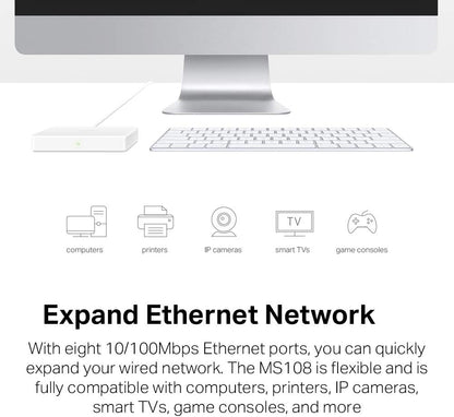 MERCUSYS MS108 Management Switch Fast Ethernet (10/100) White - Network Switch (Managed, Fast Ethernet (10/100