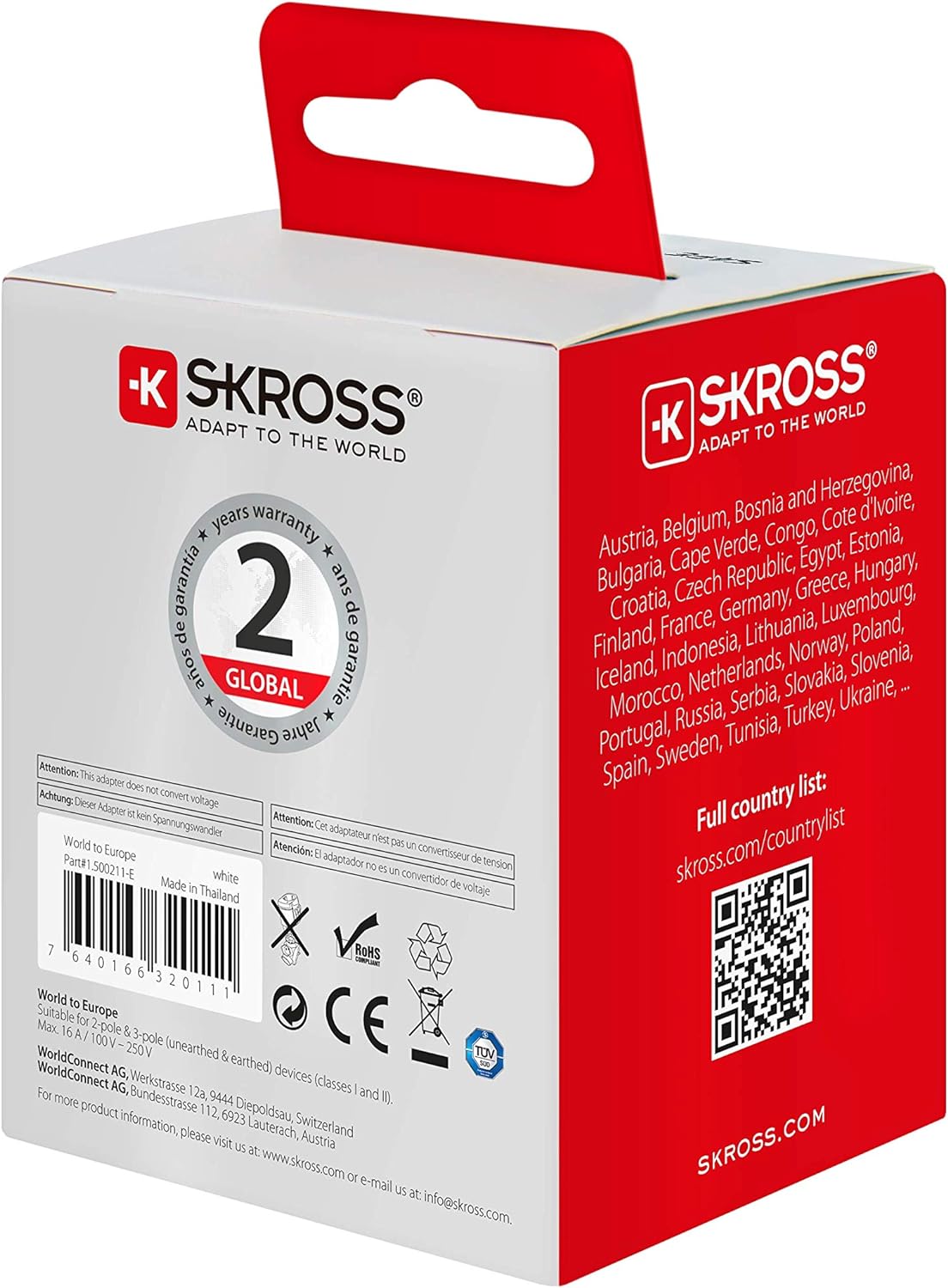 SKROSS Country Travel Adapter - World to Europe - white