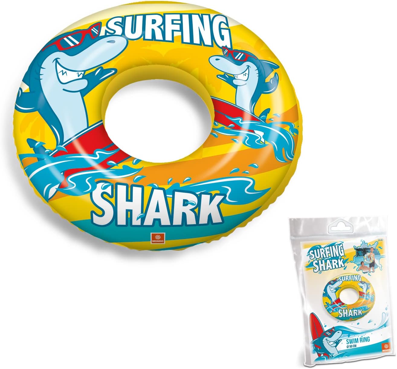 Mondo Toys – Surfing Shark - Kinder Aufblasbare Wasserspielzeuge SWIM RING SURFING SHARK