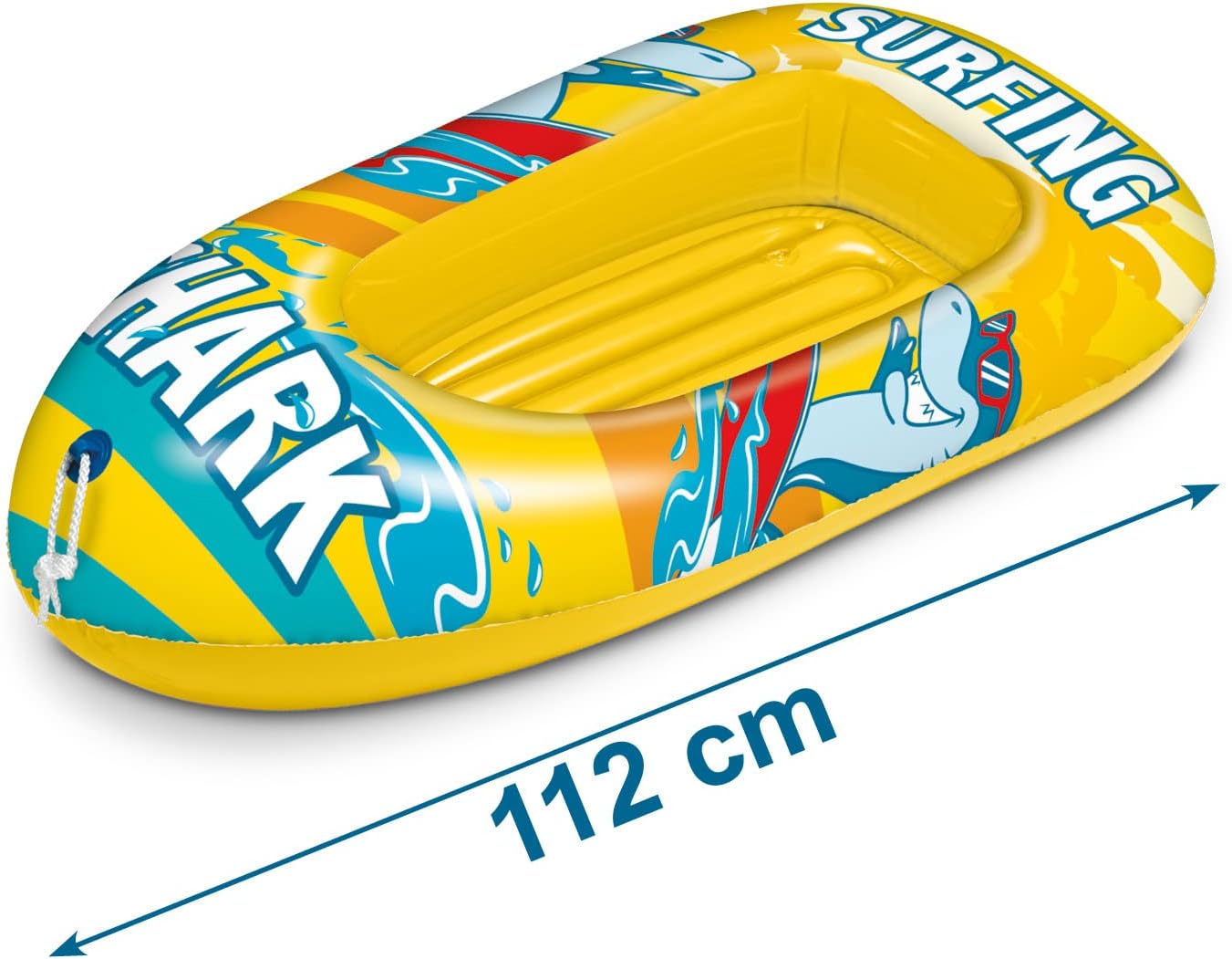 Mondo Toys - Surfing Shark Boat - Inflatable Base Boat, Inflatable Boat, Size 112 cm - Heavy Duty PVC - 16922