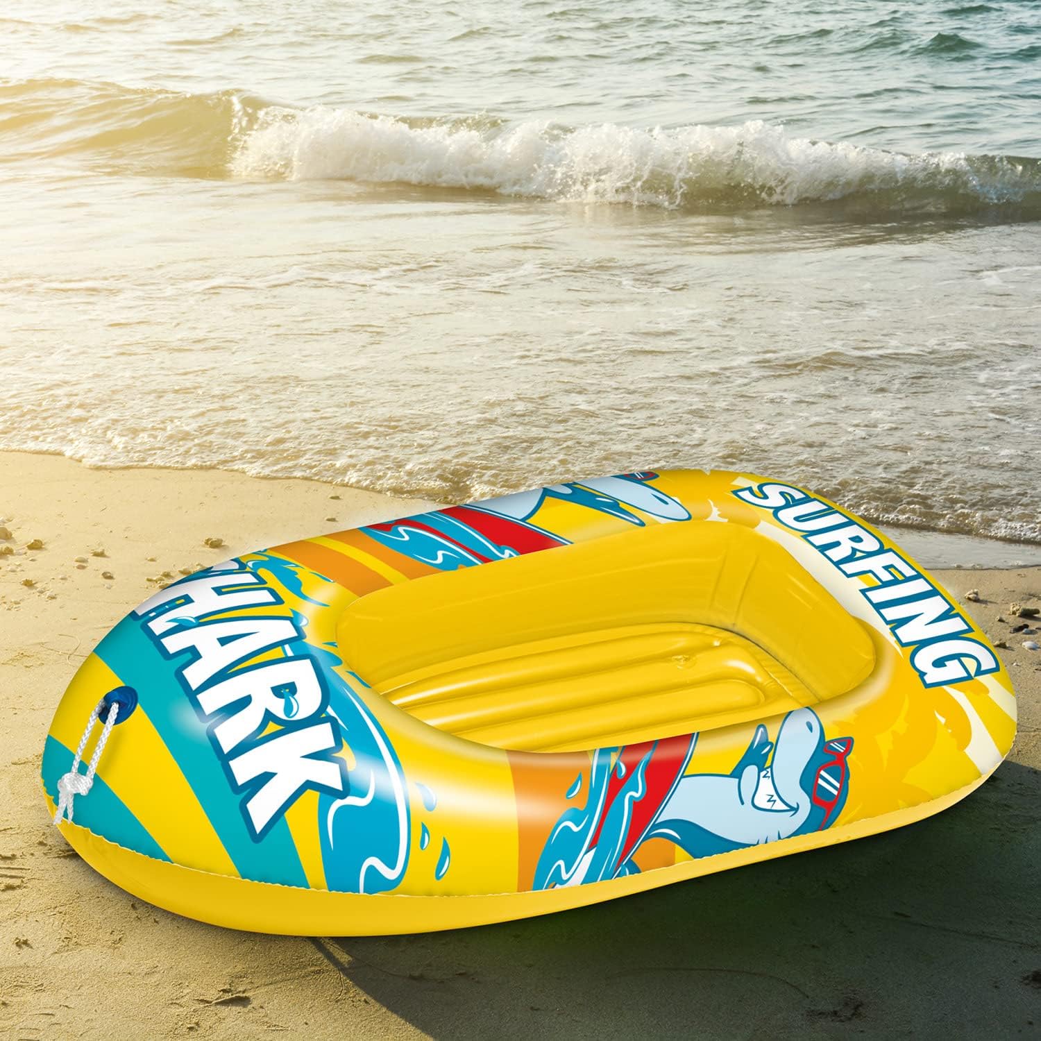 Mondo Toys - Surfing Shark Boat - Inflatable Base Boat, Inflatable Boat, Size 112 cm - Heavy Duty PVC - 16922