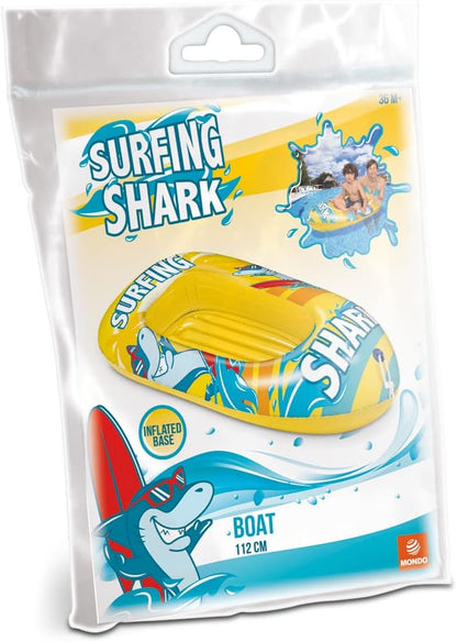Mondo Toys - Surfing Shark Boat - Inflatable Base Boat, Inflatable Boat, Size 112 cm - Heavy Duty PVC - 16922
