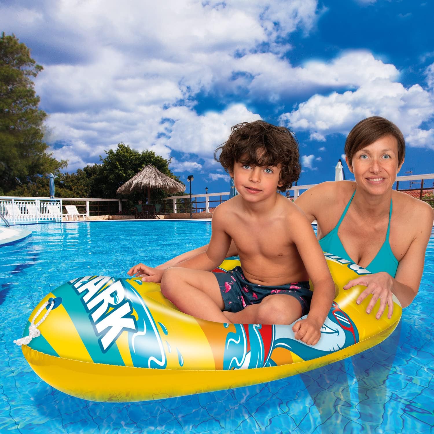 Mondo Toys - Surfing Shark Boat - Inflatable Base Boat, Inflatable Boat, Size 112 cm - Heavy Duty PVC - 16922