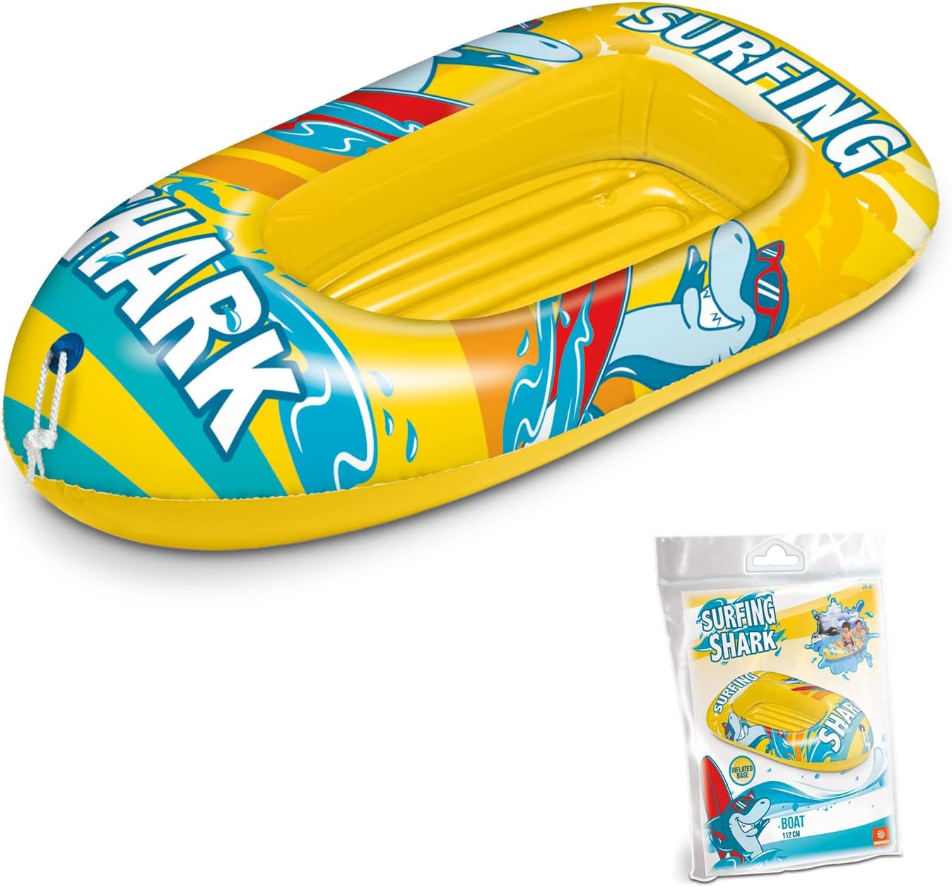 Mondo Toys - Surfing Shark Boat - Inflatable Base Boat, Inflatable Boat, Size 112 cm - Heavy Duty PVC - 16922