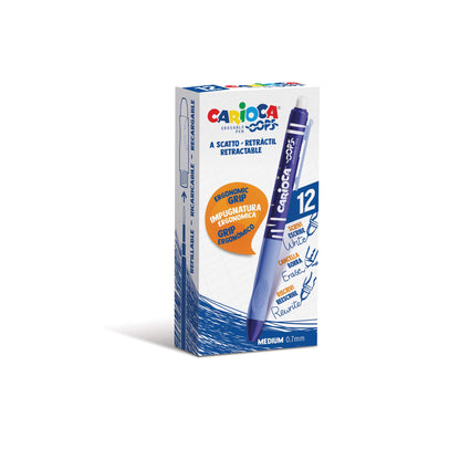 CARIOCA Oops Retractable Blue | Erasable Refillable Retractable Ballpoint Pens Set for School, University and Office with Built-in Rubber and Ergonomic Grip, Blue Pens, 12 Units Colour