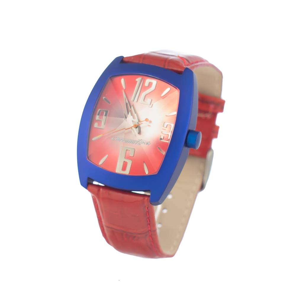 Chronotech Men's Stainless Steel Quartz Watch with Leather Strap, Red, 18 (Model: CT2050M-05
