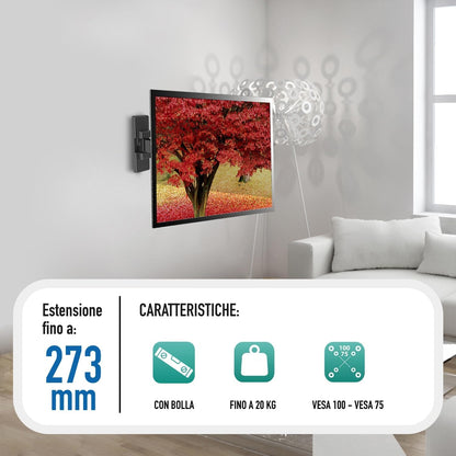 Ewent EW1522 Supporto da Parete per TV/Monitor da 13 a 42 Pollici con Braccio a Doppio Snodo e Orientabile, Vesa Fino a 200 x 200 mm, Nero