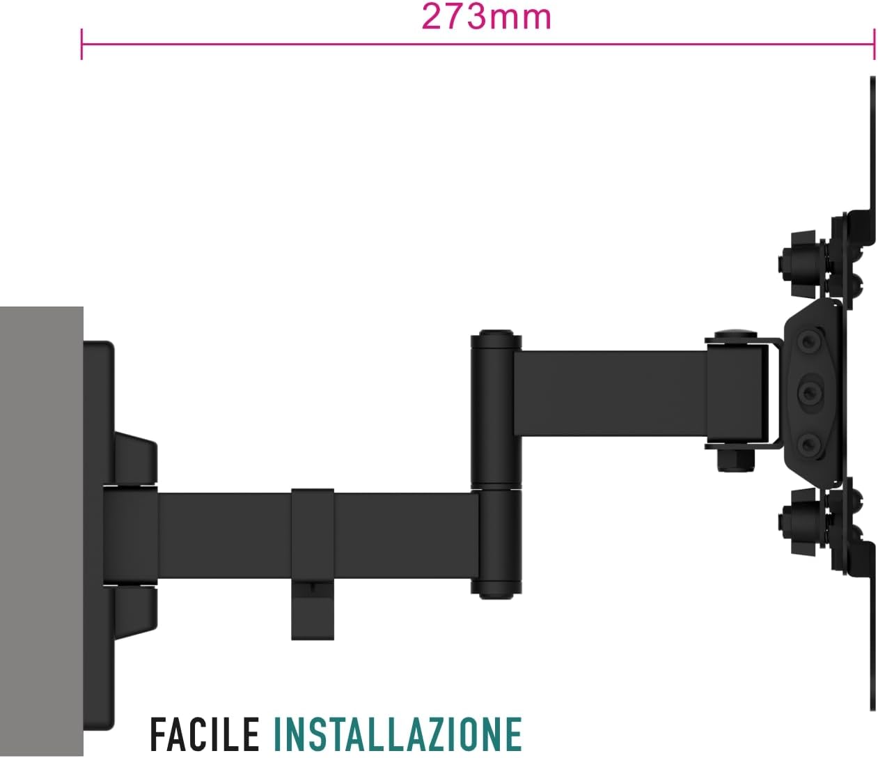 Ewent EW1522 Supporto da Parete per TV/Monitor da 13 a 42 Pollici con Braccio a Doppio Snodo e Orientabile, Vesa Fino a 200 x 200 mm, Nero
