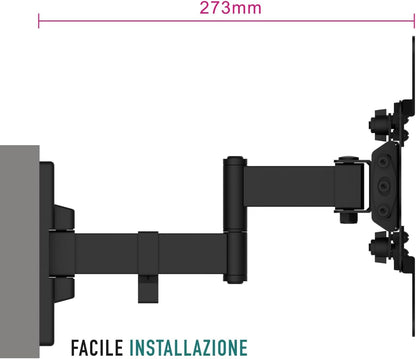 Ewent EW1522 Supporto da Parete per TV/Monitor da 13 a 42 Pollici con Braccio a Doppio Snodo e Orientabile, Vesa Fino a 200 x 200 mm, Nero