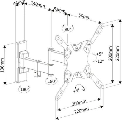 Ewent EW1522 Supporto da Parete per TV/Monitor da 13 a 42 Pollici con Braccio a Doppio Snodo e Orientabile, Vesa Fino a 200 x 200 mm, Nero