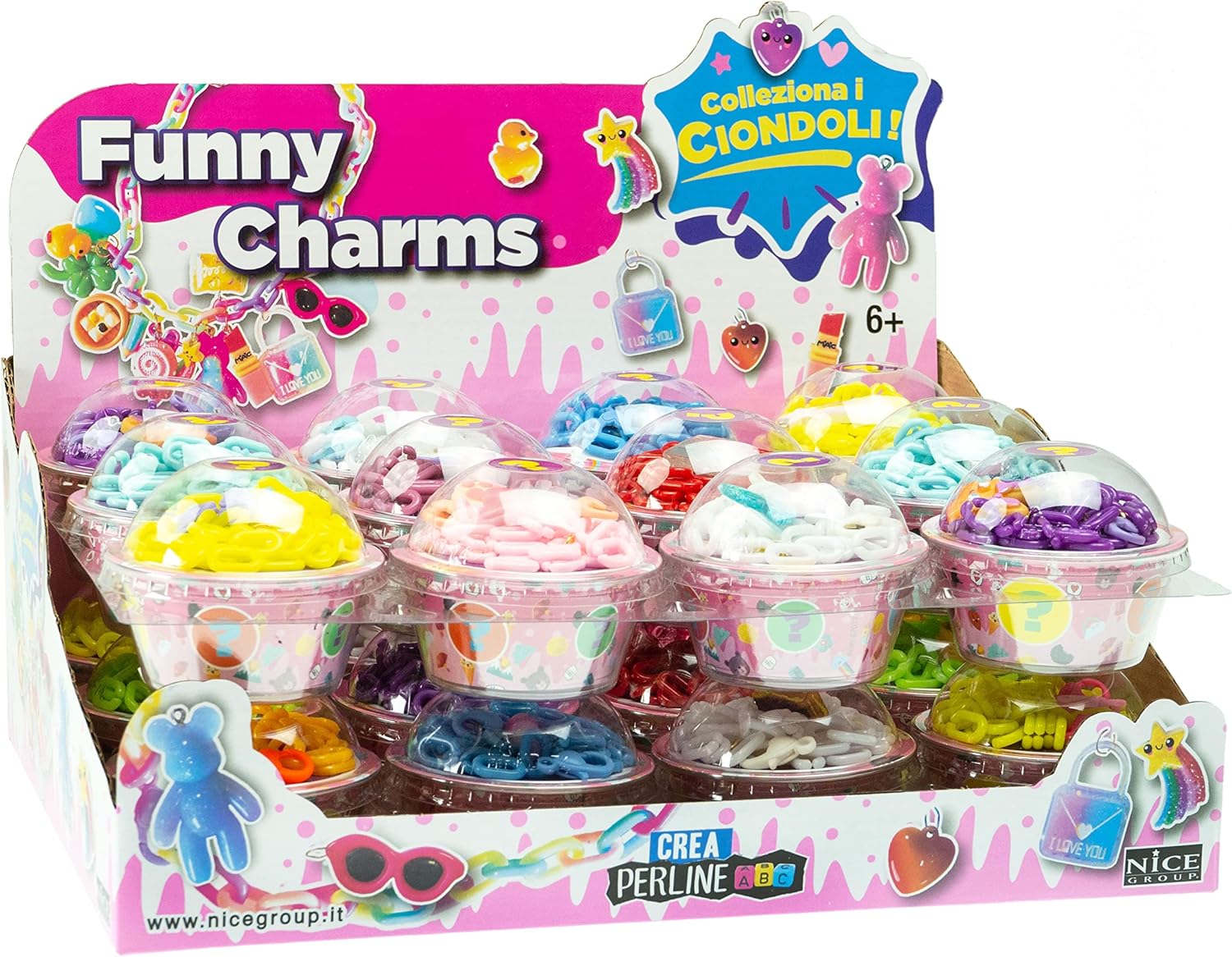 Nice Group Group-87017 Perline ABC Funny Charms Suprise, Kit per Braccialetti e Collane per Bambini, 1 scatolina a Sorpresa, Multicolore, Small, 87017