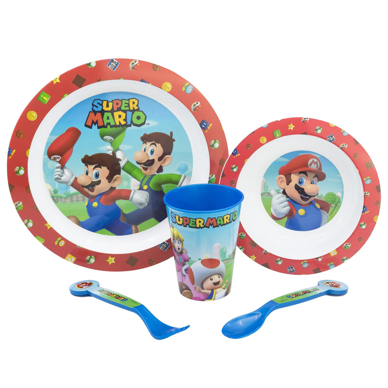 `Super Mario - 5 Pcs Micro Set - Plate, Bowl, Tumbler, Cutlery`